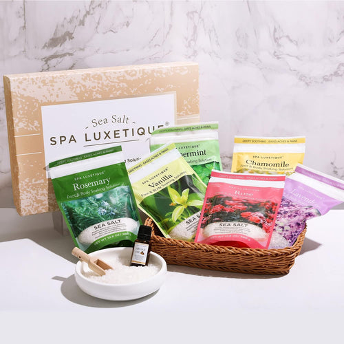 Bath Salts Gift Set 6-Pack, Foot and Body Sea Salts for Soaking, Wooden Scooper, 0.5Oz Argan Oil, Bath Salts for Women Relaxing, Mother'S Day Gifts for Mom, Christmas Gifts for Her