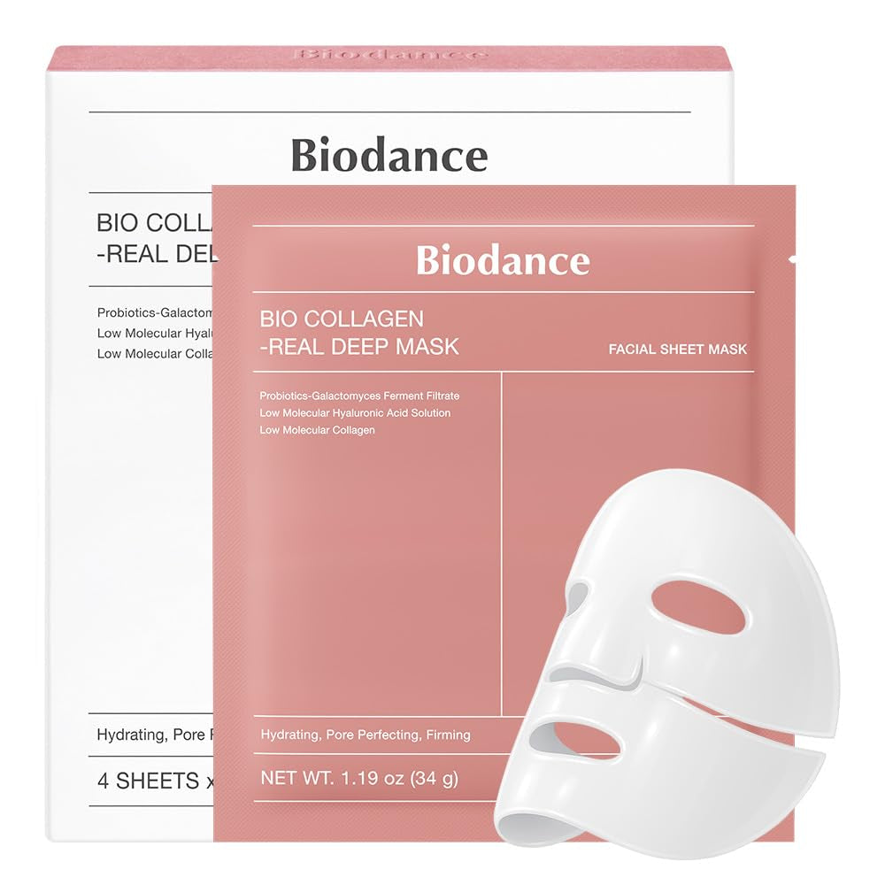 Bio-Collagen Real Deep Mask, Hydrating Overnight Hydrogel Mask, Pore Minimizing, Elasticity, Plumping Improvement, Korean Skin Care, Gifts for Women | 1.19Oz(34G) X 4Ea