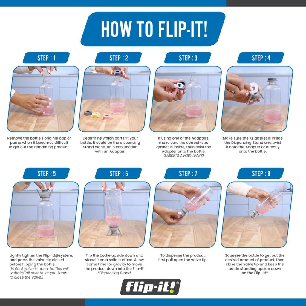 2-Pack Premium Bottle Emptying Kit – No More Wasted Product - Fits Most Plastic Bottles – Get Out Every Drop of Shampoos, Lotions, & More – 2 Base Caps, 6 Adapters – Pastel Color Edition