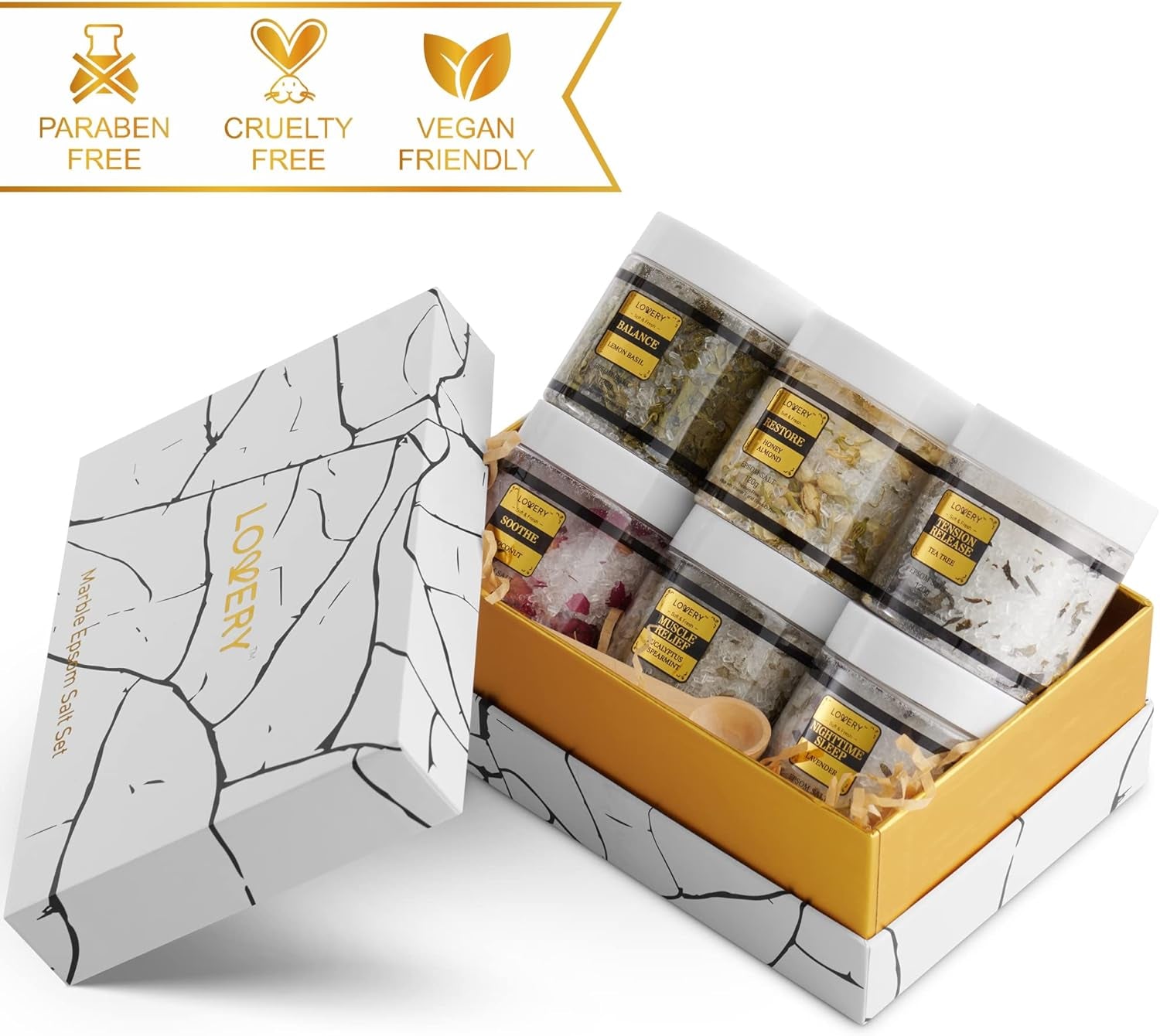 Gifts for Women Who Have Everything, Epsom Bath Salts Gift Basket Set, Self Care Salt W/Essential Oil, Valentines Day Gifts for Her, Mom, Lavender, Eucalyptus, Lemon, Coconut, Tea Tree, Honey Almond