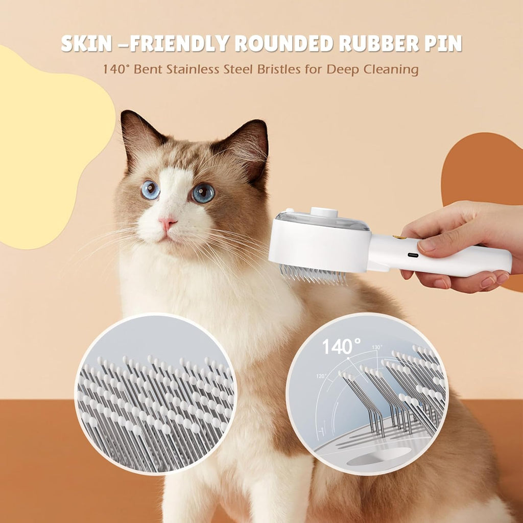 Cat Steam Brush,Cat Brushes for Indoor Cats, 4 in 1Spritz Spray Defur Comb, Cloud Care Shedding Control, Pet Grooming Brush for Long Short Hair Cats Dogs, Massage Clean Design Pet Steam Brushes
