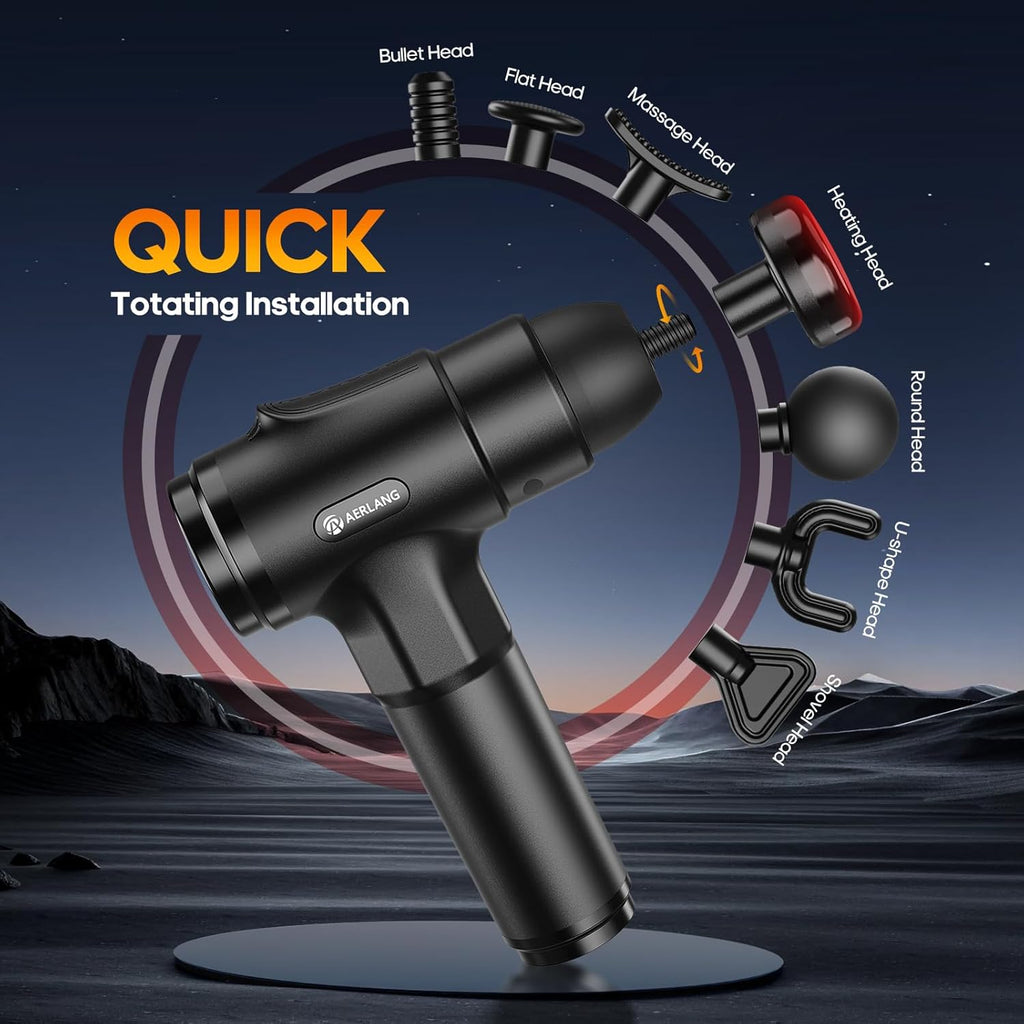 Massage Gun with Heat Deep Tissue Back Massager Neck Massager for Pain Relief,Muscle Percussion Massage Gun, Birthday Gifts for Men Women Dad Him Handheld Message Gun with 7Heads&Silent