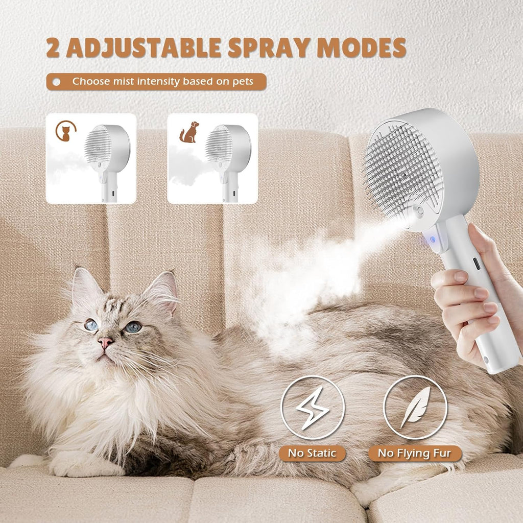 Cat Steam Brush,Cat Brushes for Indoor Cats, 4 in 1Spritz Spray Defur Comb, Cloud Care Shedding Control, Pet Grooming Brush for Long Short Hair Cats Dogs, Massage Clean Design Pet Steam Brushes