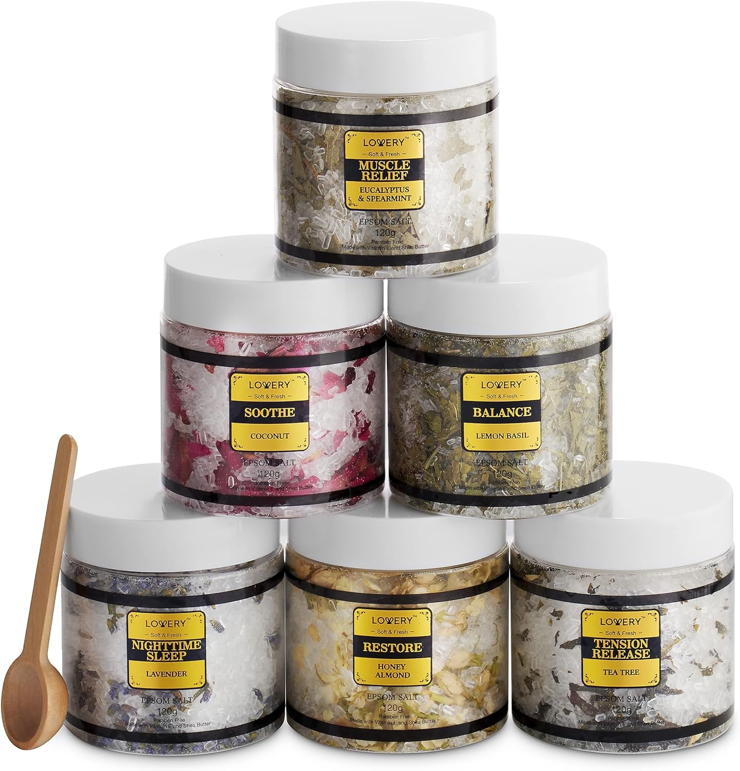 Gifts for Women Who Have Everything, Epsom Bath Salts Gift Basket Set, Self Care Salt W/Essential Oil, Valentines Day Gifts for Her, Mom, Lavender, Eucalyptus, Lemon, Coconut, Tea Tree, Honey Almond